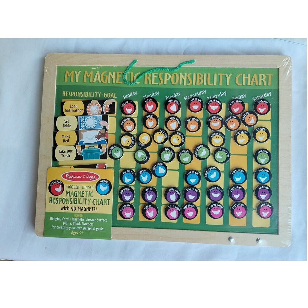 Melissa & Doug Deluxe Wooden Magnetic Responsibility Chart 90 Magnets NWT